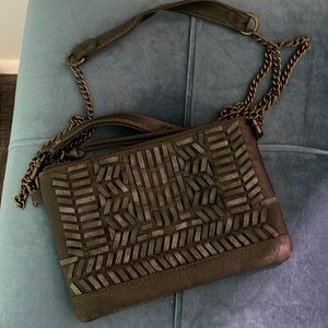 Crown Vintage Army Green Faux Leather Crossbody Bag Like New